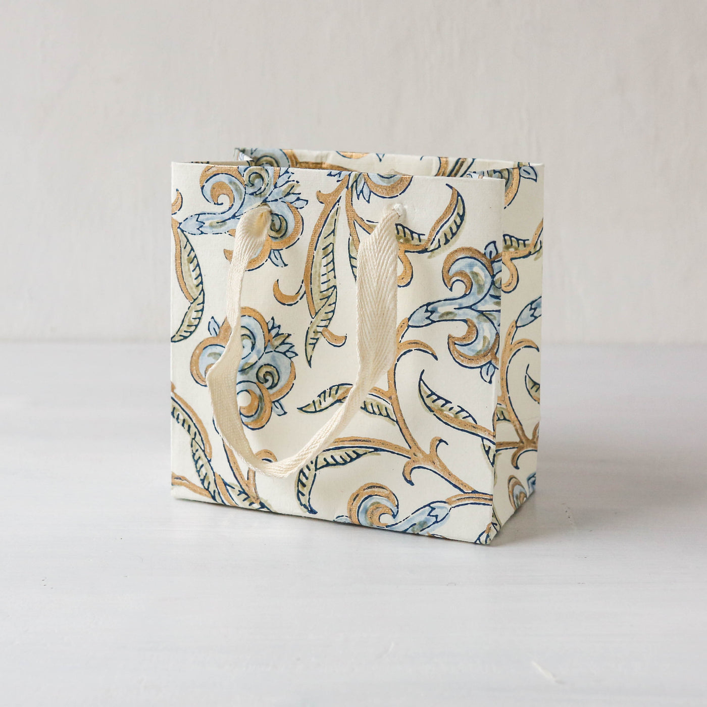 Hand Block Printed Paper Gift Bag - Blue Stone