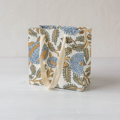 Hand Block Printed Paper Gift Bag - Blue Stone