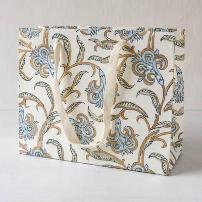 Hand Block Printed Paper Gift Bag - Blue Stone