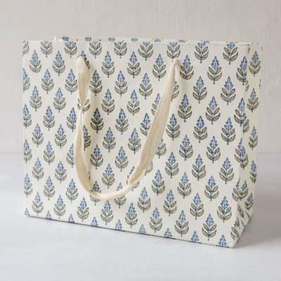 Hand Block Printed Paper Gift Bag - Blue Stone