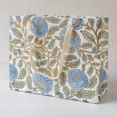 Hand Block Printed Paper Gift Bag - Blue Stone