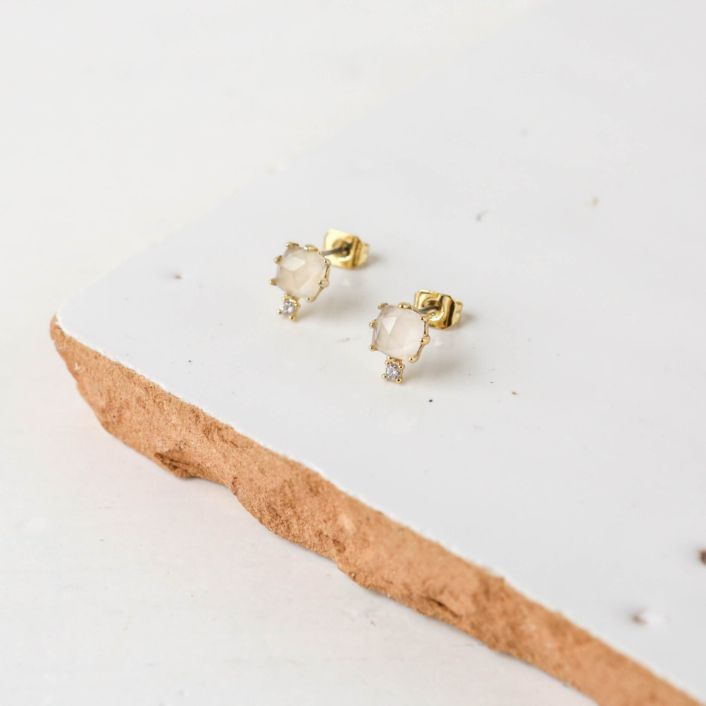 Moonstone Stud Earrings - Sage