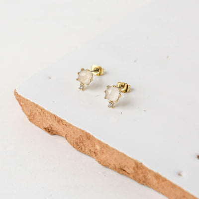 Moonstone Stud Earrings - Sage