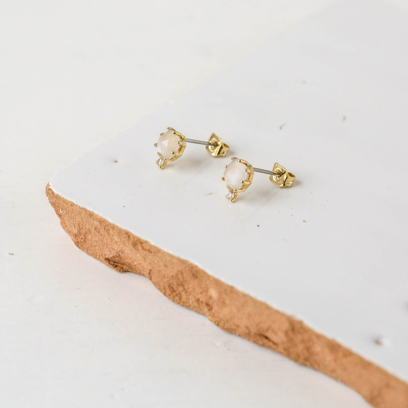 Moonstone Stud Earrings - Sage