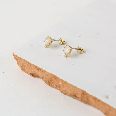 Moonstone Stud Earrings - Sage