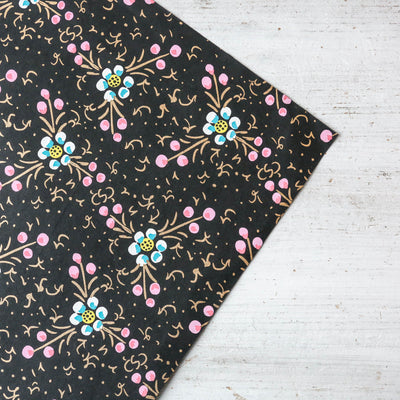 Cotton Paper Wrap - Black Floral