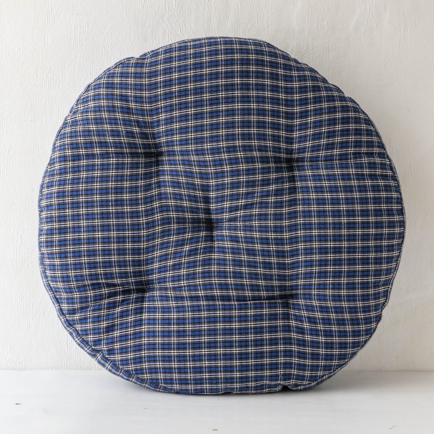 Round Checked Woven Chair Pad - Blue