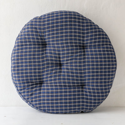 Round Checked Woven Chair Pad - Blue