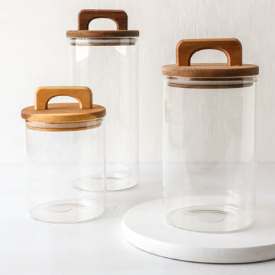 Glass Storage Jar With Acacia Wood Lid