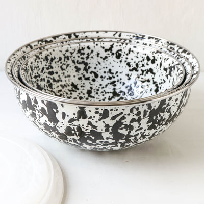 Set of Three Splatter Enamel Bowls with Lids
