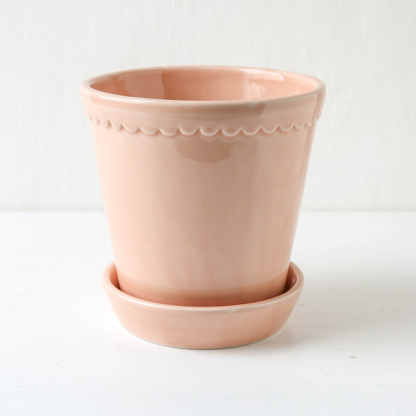 16cm Glazed Helena Plant Pot & Saucer - Quartz Rose