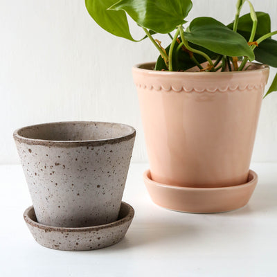 12cm Julie Plant Pot & Saucer - Grey