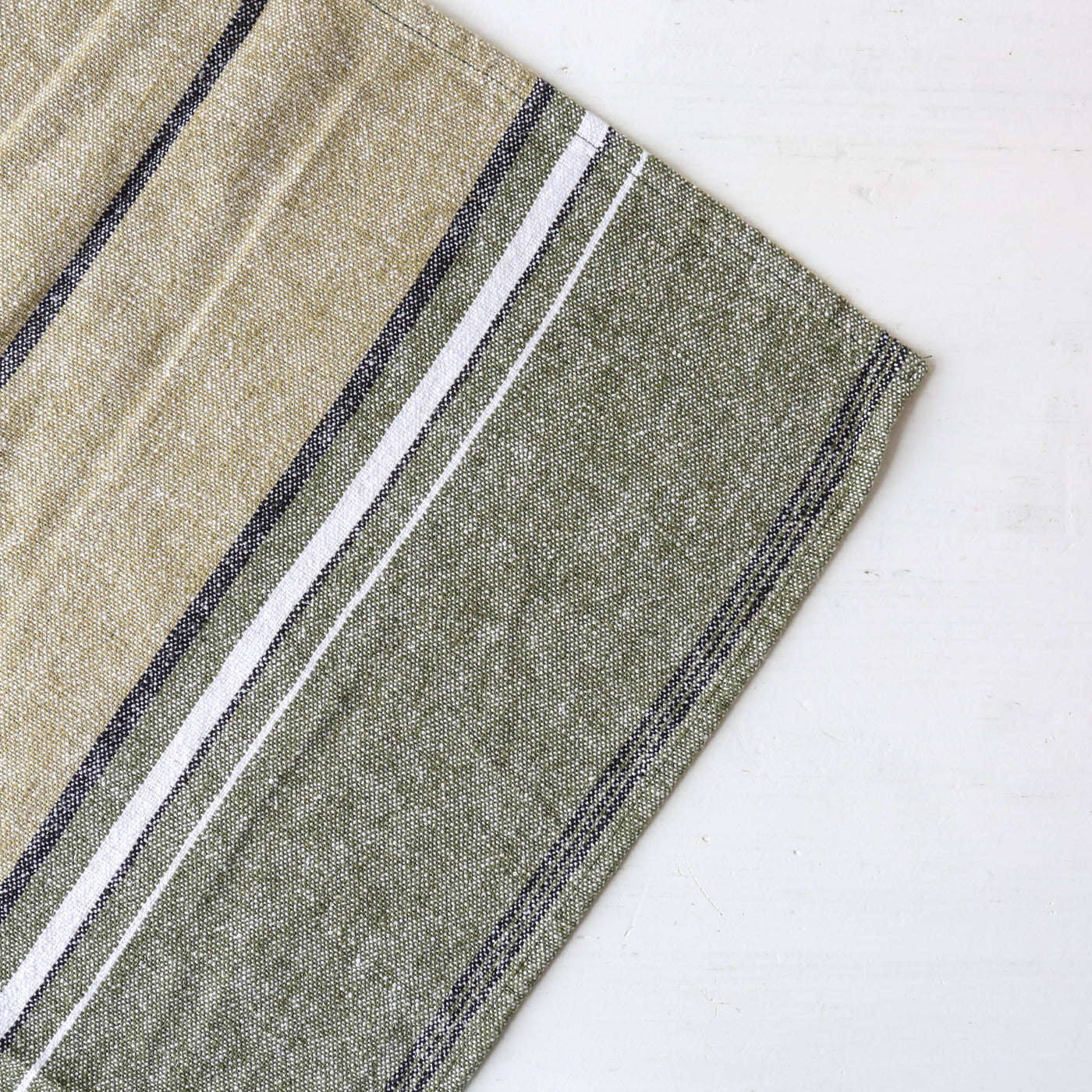 Linen Cotton 'Rimini' Stripe Tea Towel - Khaki Green