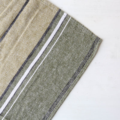 Linen Cotton 'Rimini' Stripe Tea Towel - Khaki Green