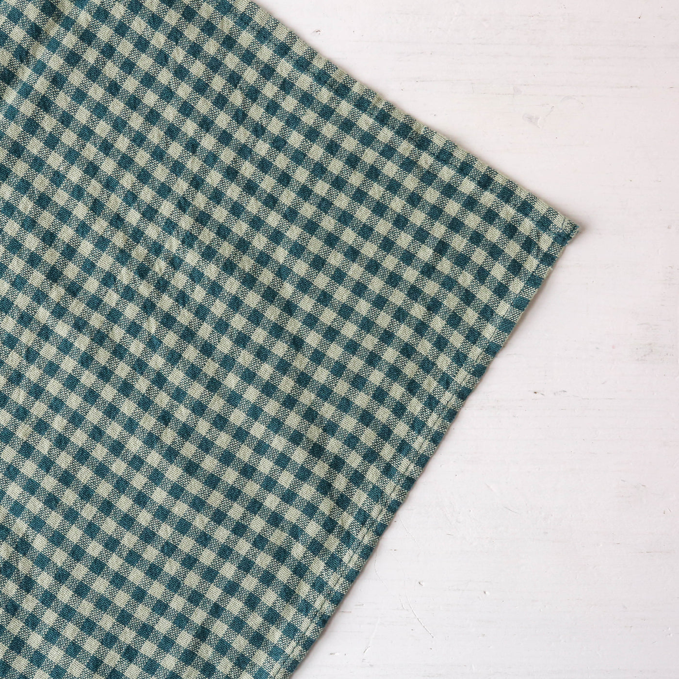 Washed Linen Cotton Gingham Check Tea Towel - Prussian Blue