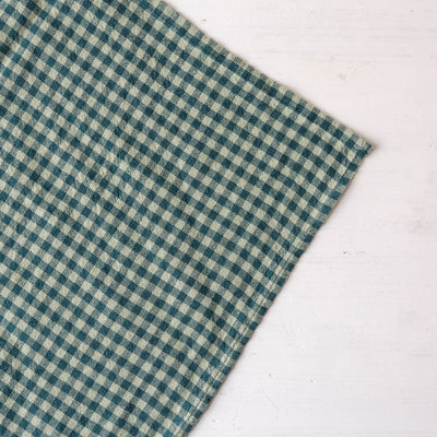 Washed Linen Cotton Gingham Check Tea Towel - Prussian Blue