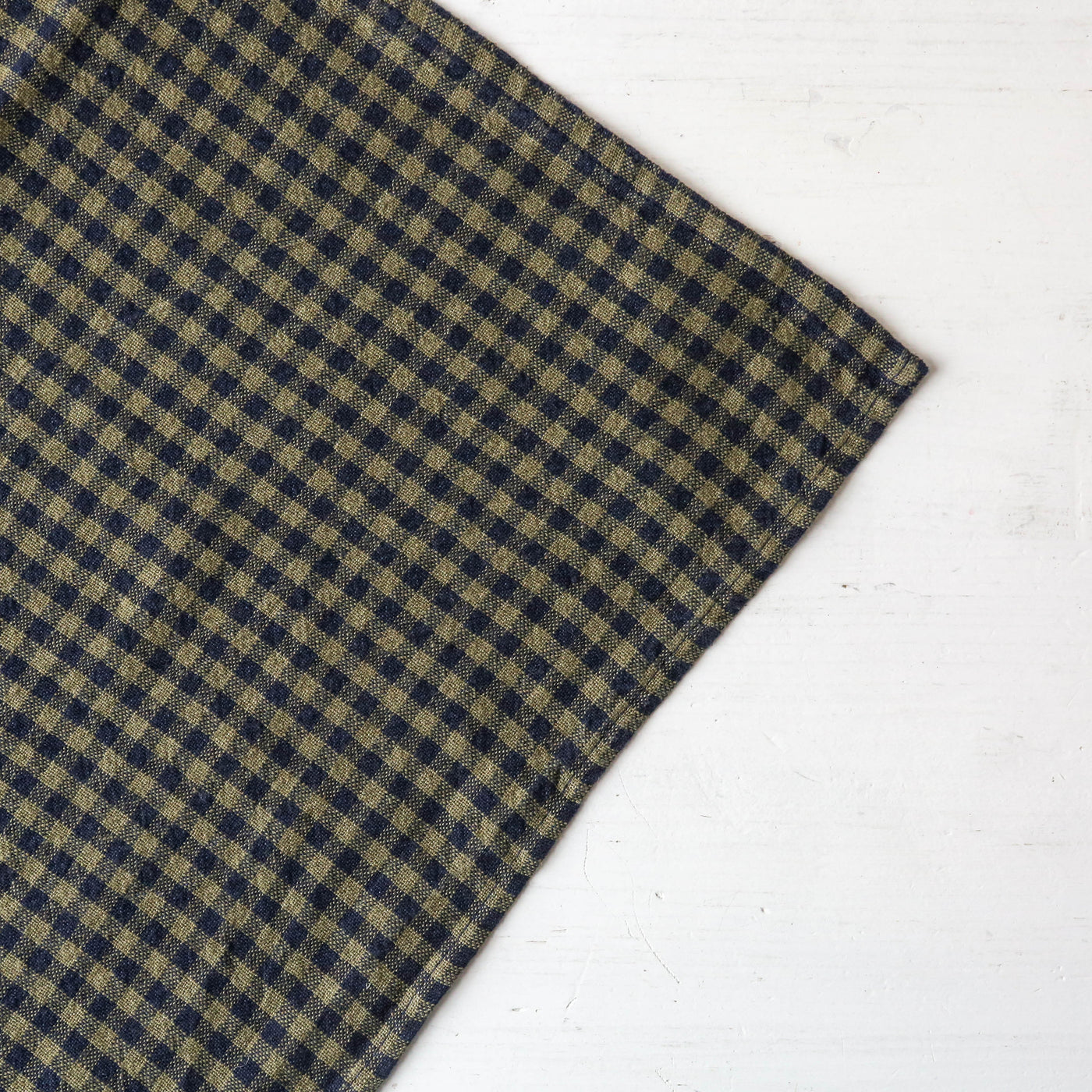 Washed Linen Cotton Gingham Check Tea Towel - Ink