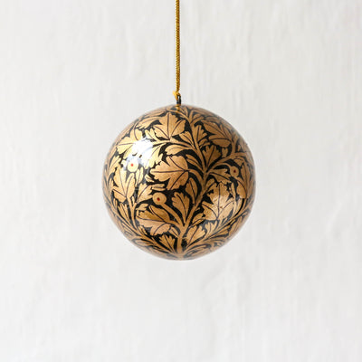 7.5cm Kashmiri Bauble - Black and Gold Leaf