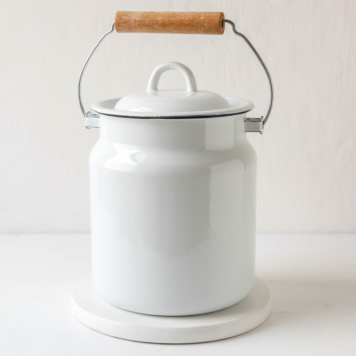 Enamel Compost Caddy - White & Blue