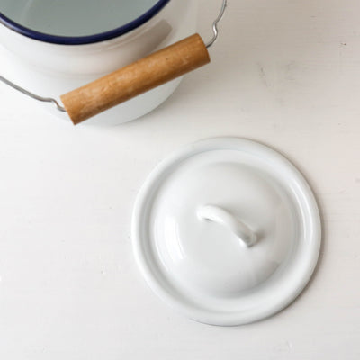 Enamel Compost Caddy - White & Blue