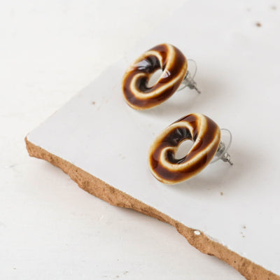 Kururi Ceramic Stud Earrings - Bark