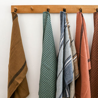 Linen Cotton 'Rimini' Stripe Tea Towel - Khaki Green