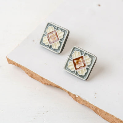 Majolica Hanawaku Tile Stud Earrings - Bark