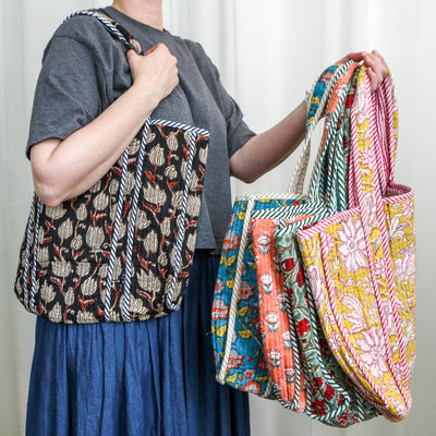 Quilted Cotton Shoulder Tote