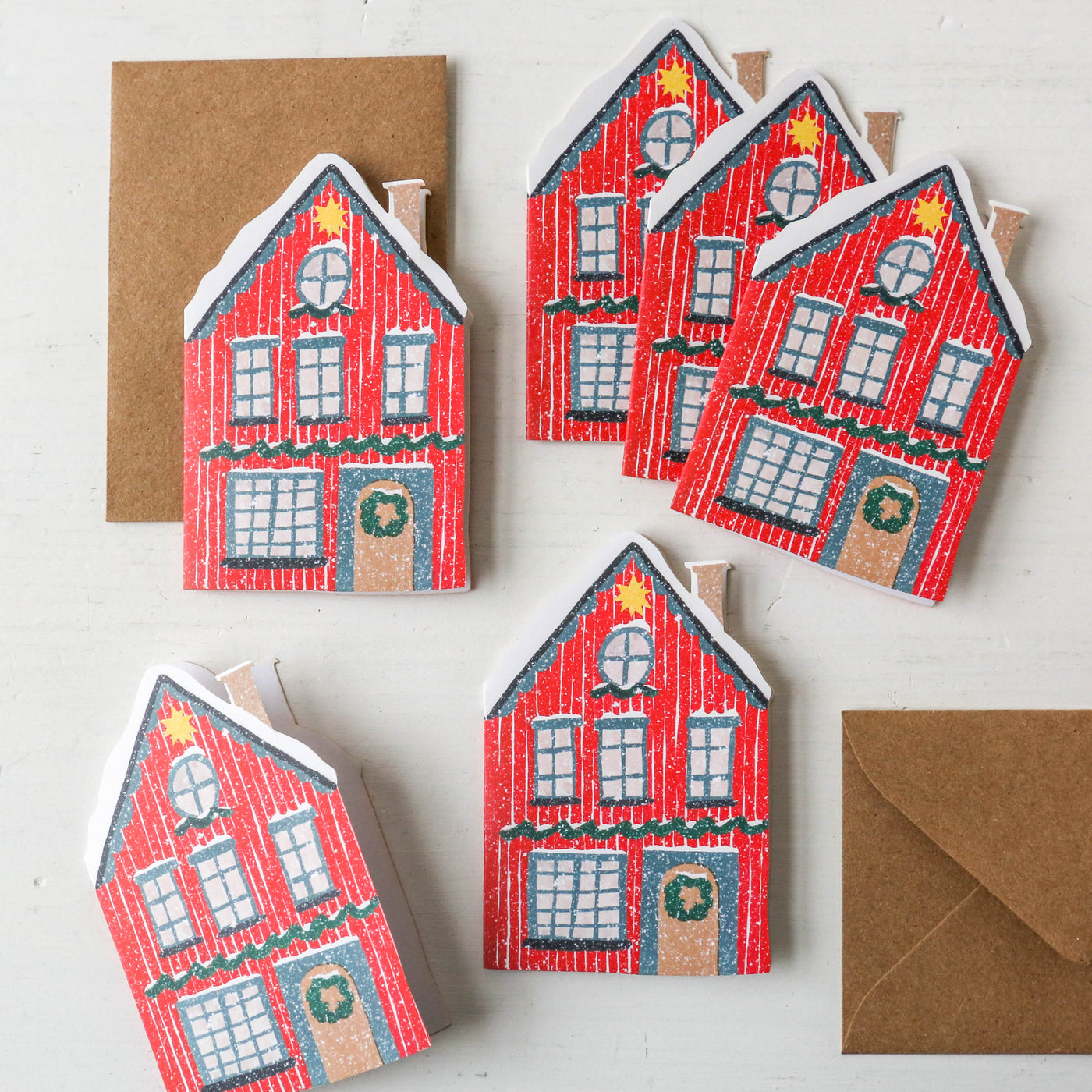 Festive Red Cottage Mini Cards - Box of 6