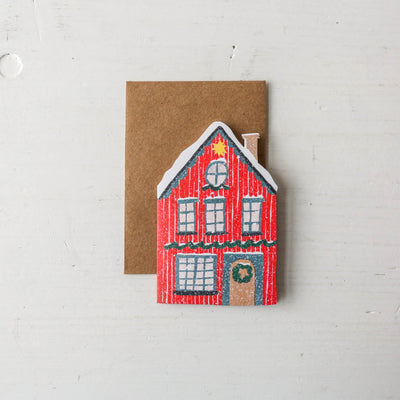 Festive Red Cottage Mini Cards - Box of 6