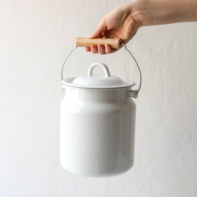 Enamel Compost Caddy - White & Blue