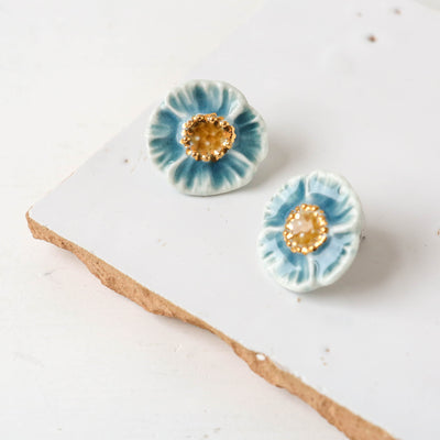 Floral Ceramic 'Yuka' Stud Earrings - Blue