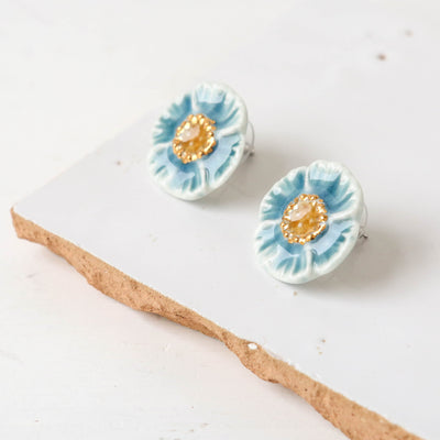 Floral Ceramic 'Yuka' Stud Earrings - Blue