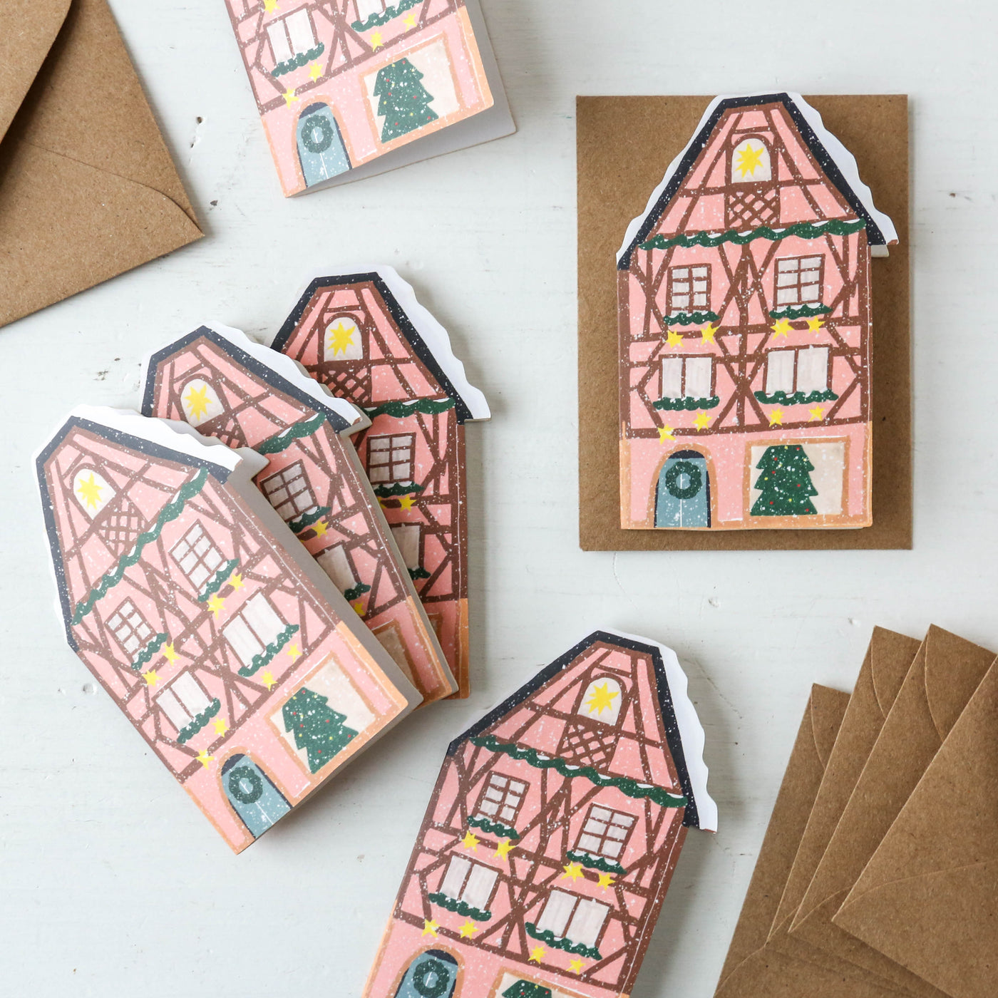 Pink Gingerbread Cottage Mini Cards - Box of 6