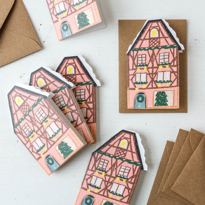 Pink Gingerbread Cottage Mini Cards - Box of 6