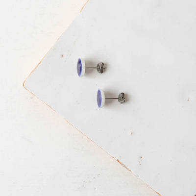 Glazed Heptagon Tile Stud Earrings - Lapis