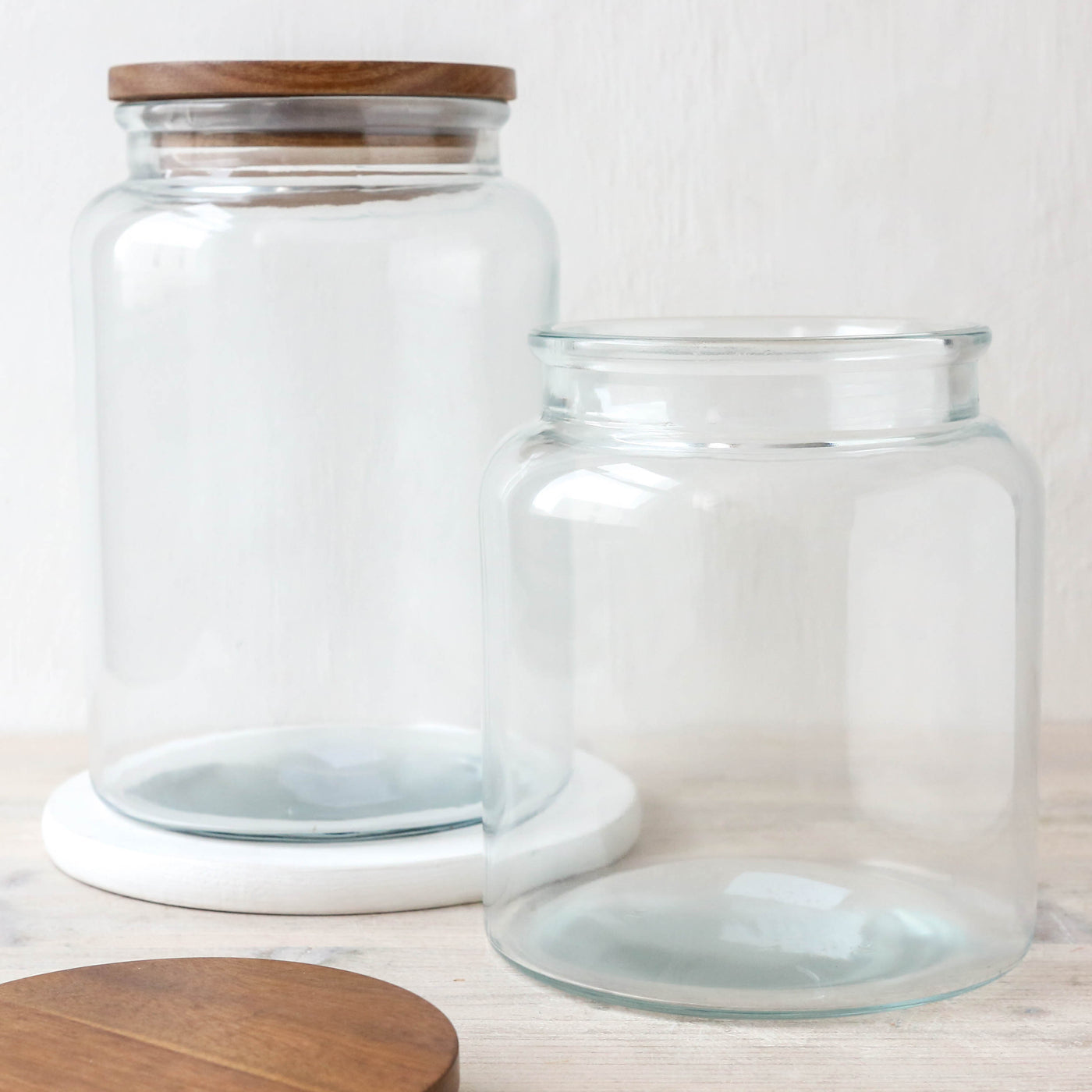 Glass Storage Jar With Wooden Lid - Medium