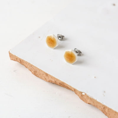Glazed Heptagon Tile Stud Earrings - Amber