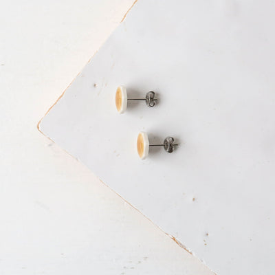 Glazed Heptagon Tile Stud Earrings - Amber