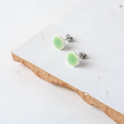 Glazed Heptagon Tile Stud Earrings - Meadow