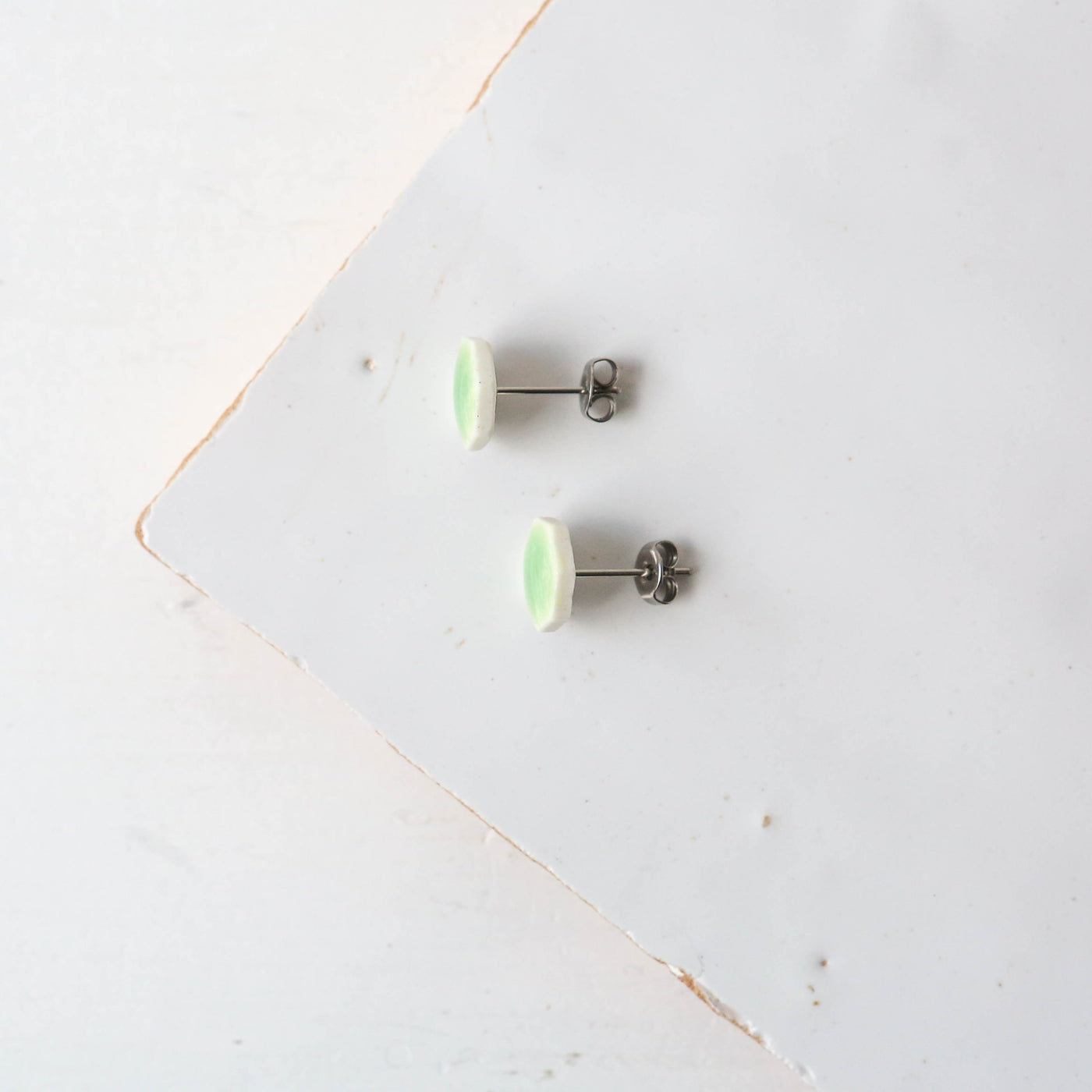 Glazed Heptagon Tile Stud Earrings - Meadow