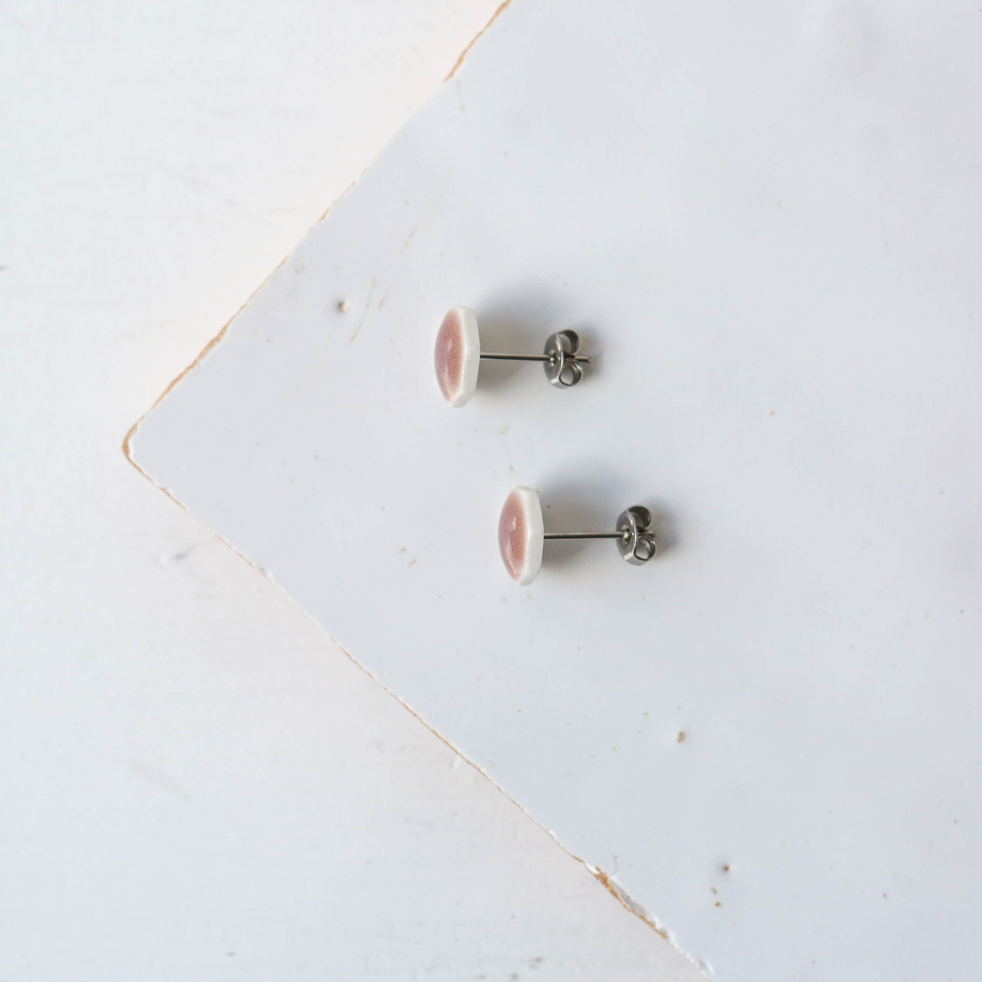 Glazed Heptagon Tile Stud Earrings - Bark