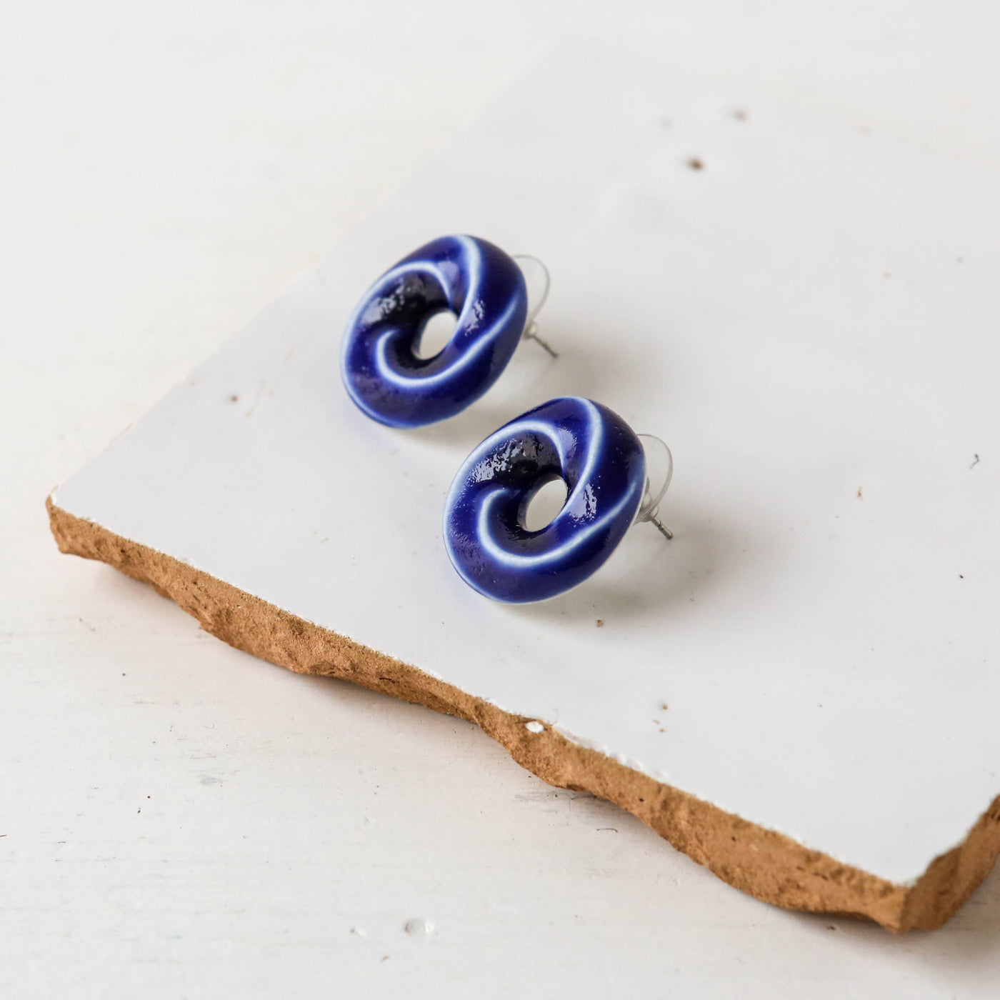 Kururi Ceramic Stud Earrings - Blue
