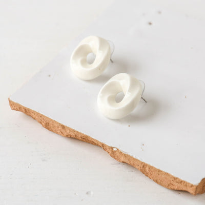 Kururi Ceramic Stud Earrings - White