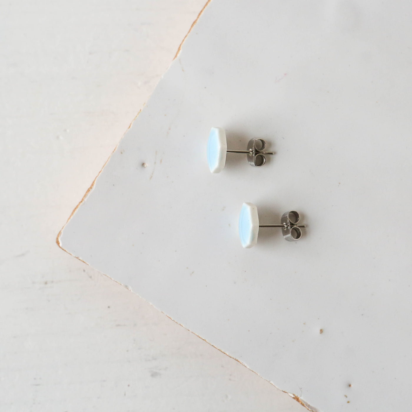 Glazed Heptagon Tile Stud Earrings - Sky