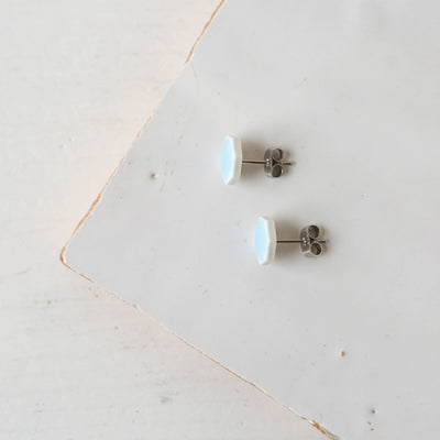 Glazed Heptagon Tile Stud Earrings - Sky