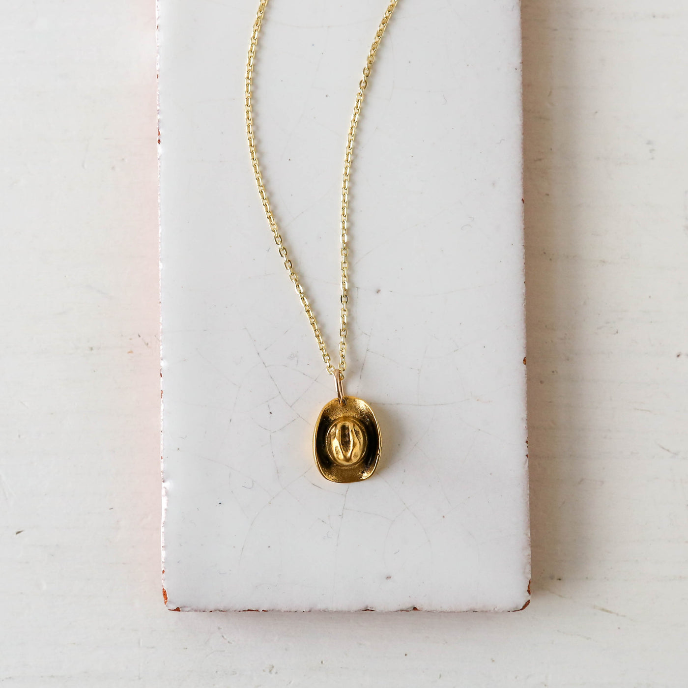 Cowgirl Hat Charm Necklace - Gold