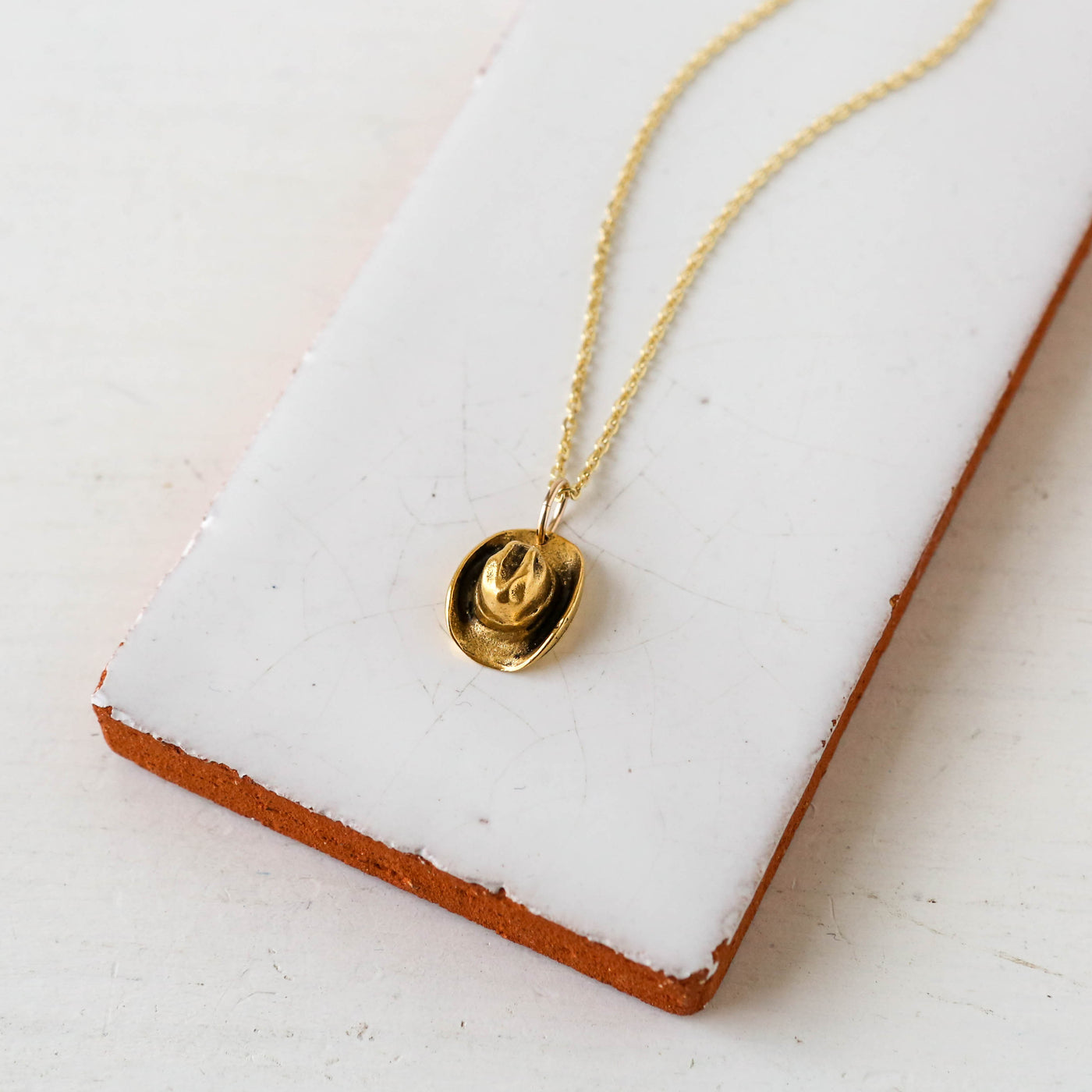 Cowgirl Hat Charm Necklace - Gold