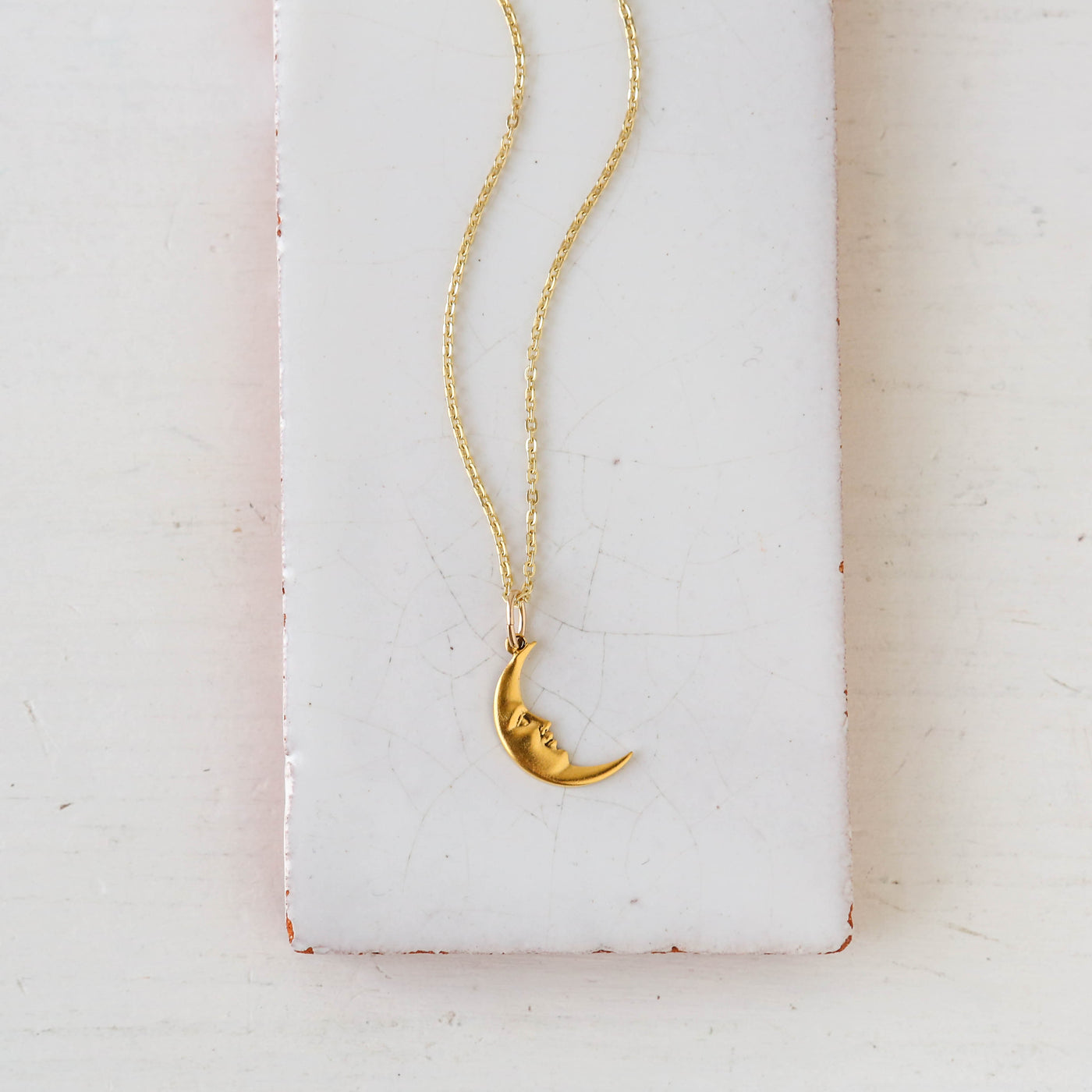Tiny Man in the Moon Charm Necklace - Gold