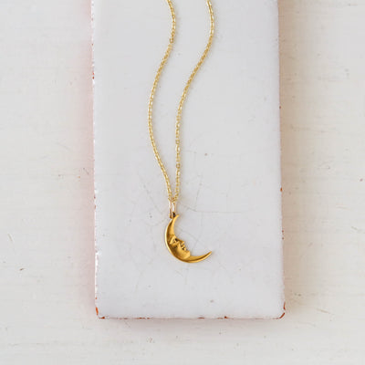 Tiny Man in the Moon Charm Necklace - Gold